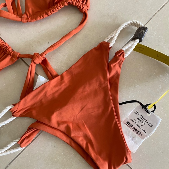 NWT De Chelles Aqua Orange Macrame Triangle Bikini Set Made in Brazil Size M - Picture 10 of 10